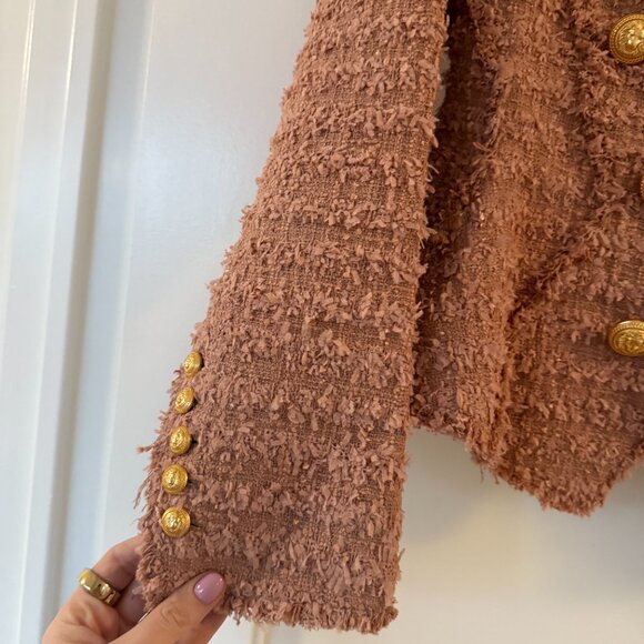 NWT Balmain Tweed Blazer Jacket Double-Breasted In Dark Nude Sz 42 - Picture 8 of 10
